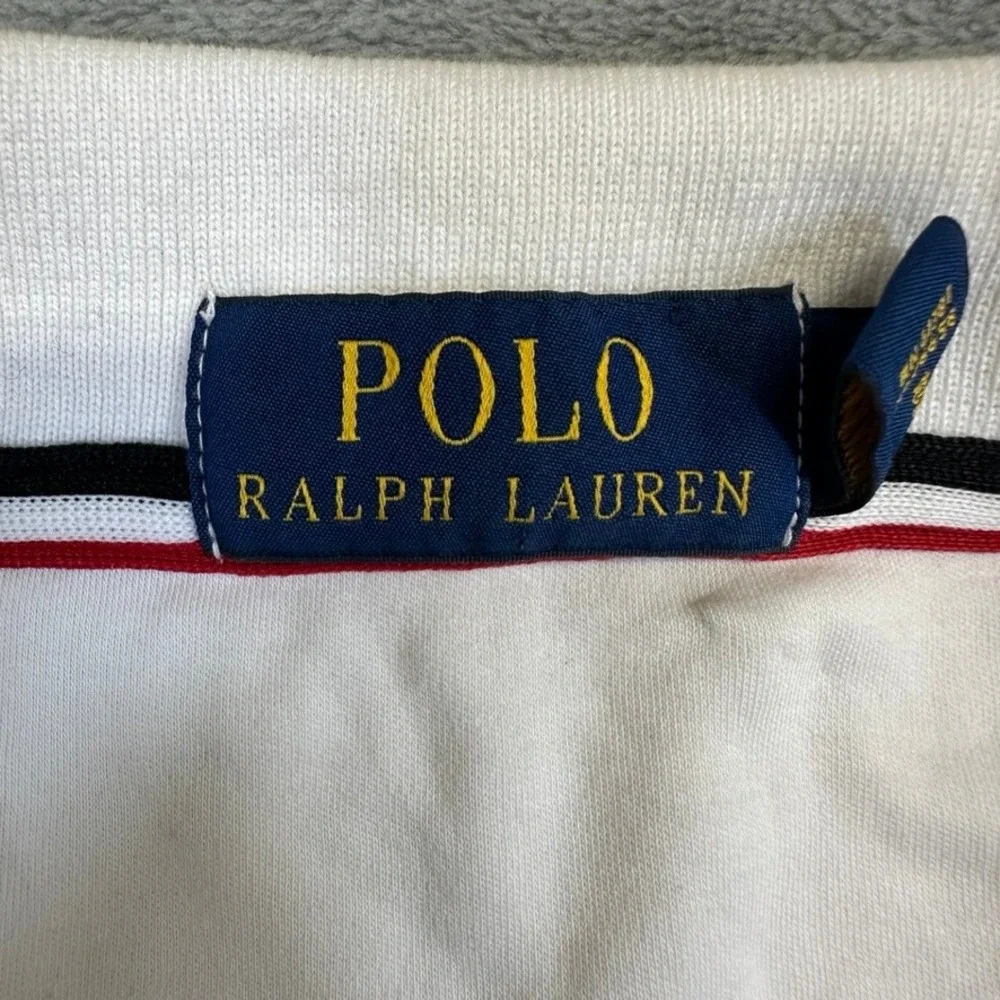 Polo Ralph Lauren Mens White Striped Trim Short Sleeve Polo Shirt Large